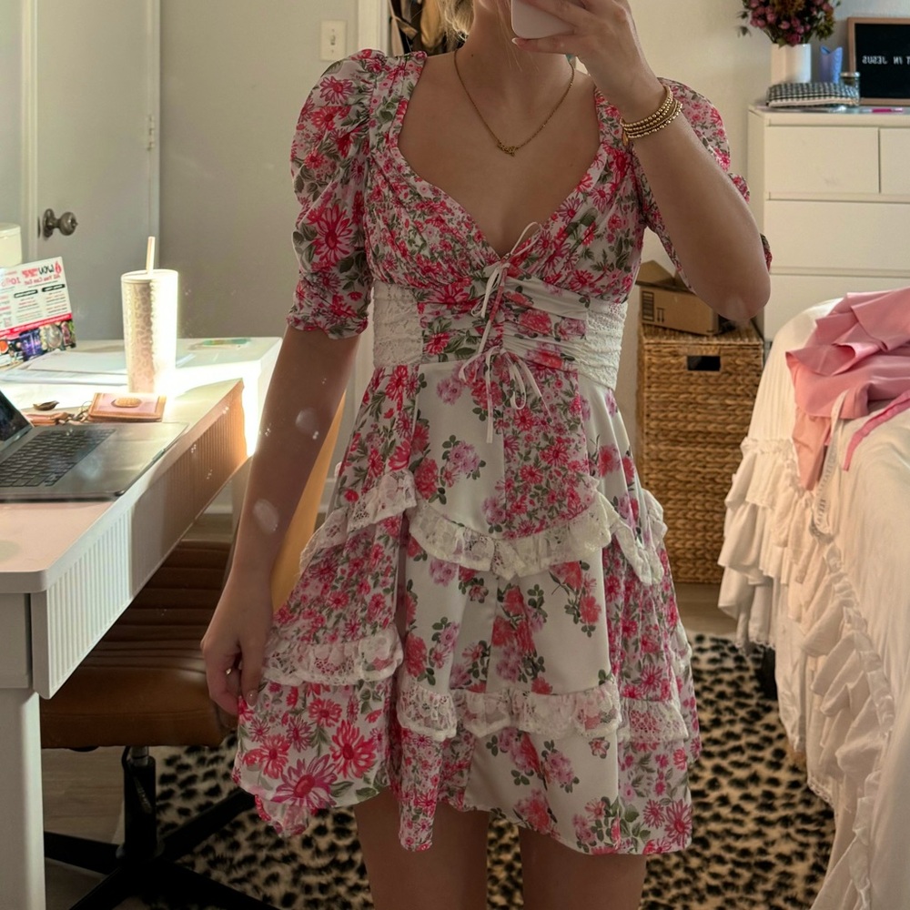 For Love and Lemons Rosalyn mini dress pink